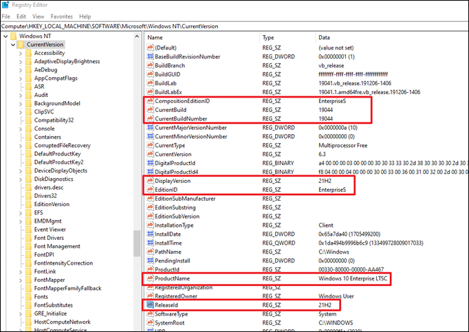 Параметры в реестре, которые нужно изменить