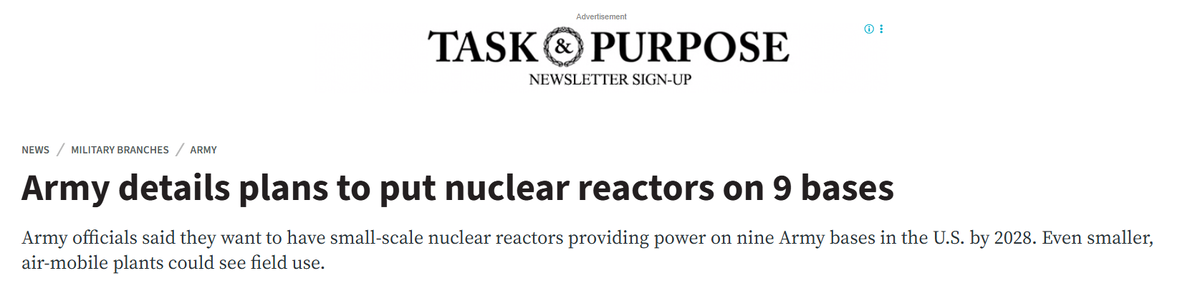 Армия подробно рассказала о планах разместить ядерные реакторы на девяти базах
Представители армии заявили, что к 2028 году хотят, чтобы небольшие ядерные реакторы обеспечивали электроэнергией девять военных баз в США. Даже более мелкие аэромобильные установки могли бы найти применение в полевых условиях