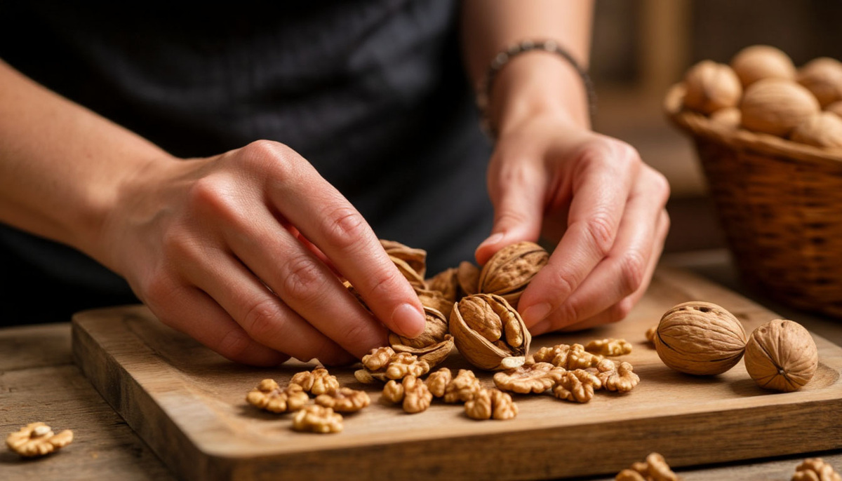    Теперь грецкие орехи не чищу вручную - берусь за бутылку: легко как щелкать семечки - ядро целое, никаких крошек