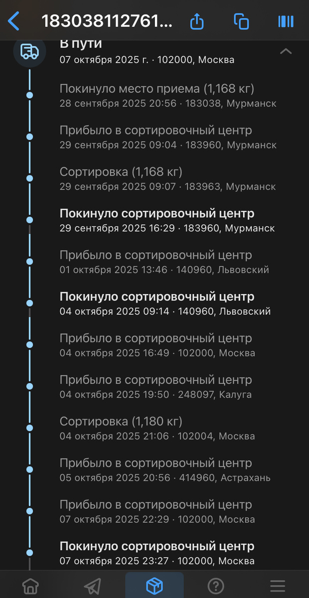 Богатая география поездок получилась у моего набора. И здесь ещё нет марщрута из Китая до Мурманска. Фото из личного кабинета автора © 2025 год