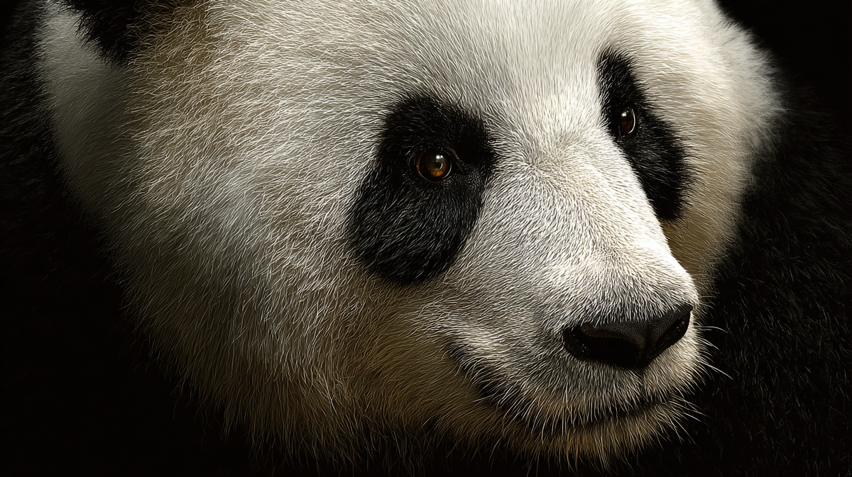 Панда смотрит вдаль с мягким, дружелюбным выражением. Изображение символизирует спокойствие, настойчивость и доброжелательный путь изучения китайского языка.