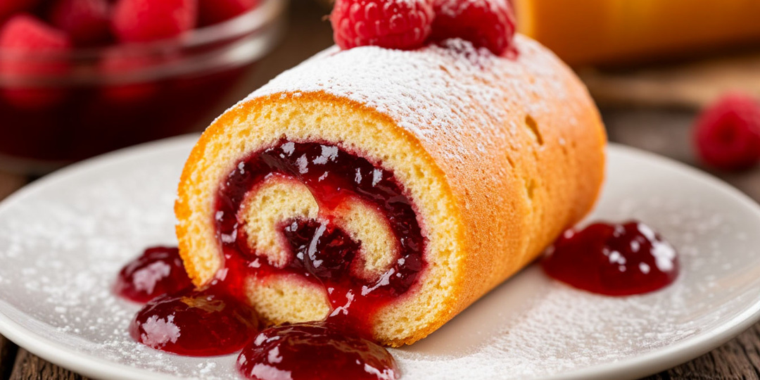 Бисквитный рулет с повидлом.