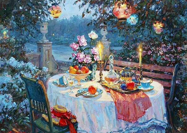 Свиридов Сергей Алексеевич (род. 1964) «Прерванное чаепитие» . Фото картины взято из открытого источника.