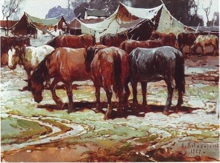 Колесников Степан Федорович. «На привале. Пасущиеся лошади». 1927
