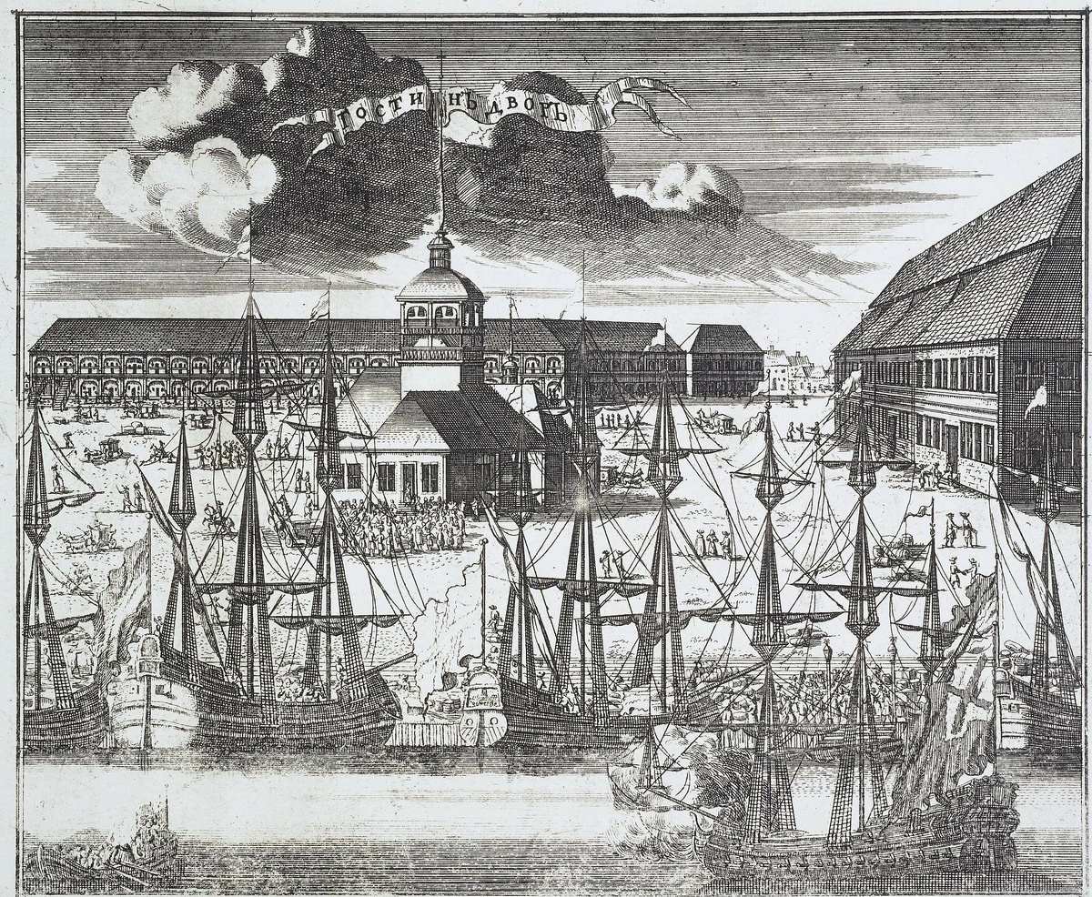 Ростовцев А. И. Вид Троицкой площади на Городском острове. 1717 год