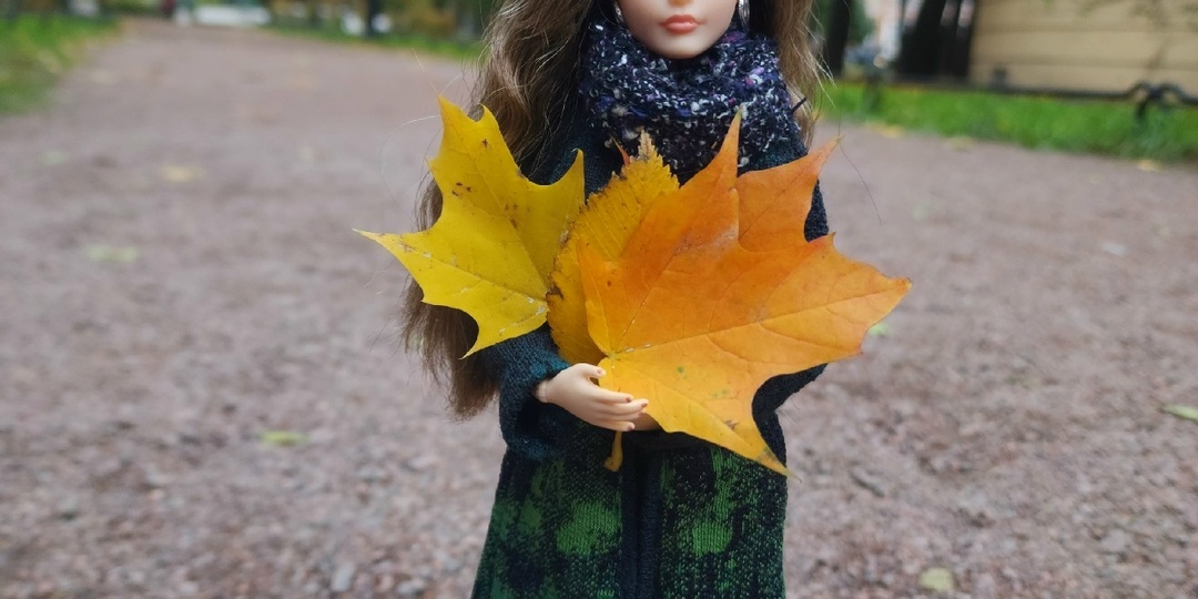 Кардиган для куклы и осенний парк.