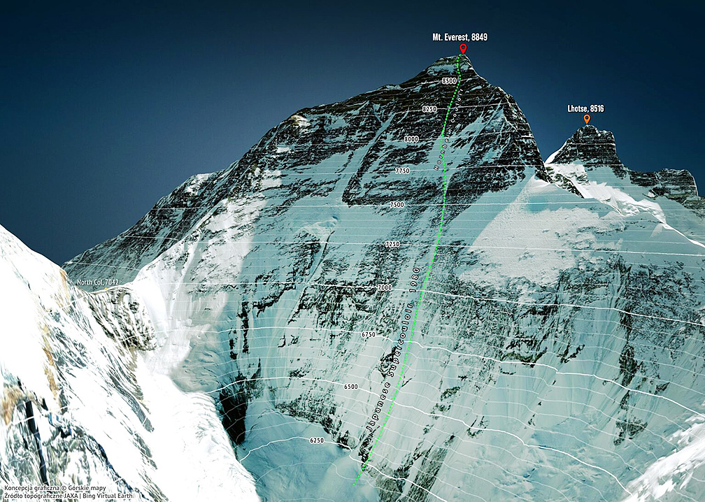 Линия спуска, отмеченная на топографической карте, составленной Gorskie Mapy.