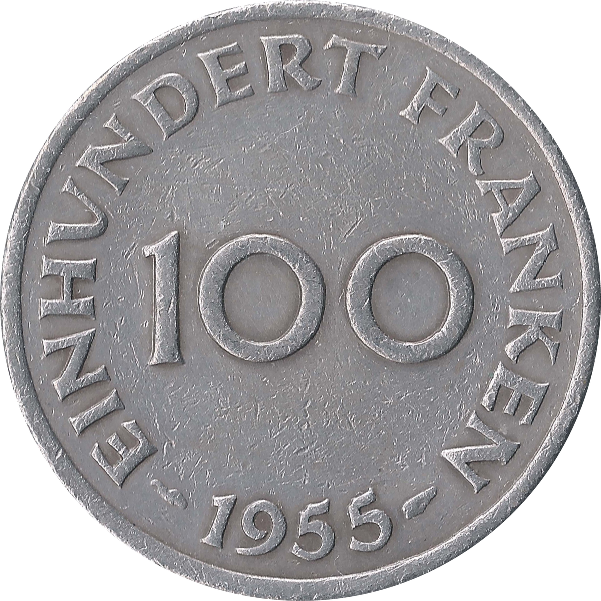 Реверс монеты 100 франков 1955 года.