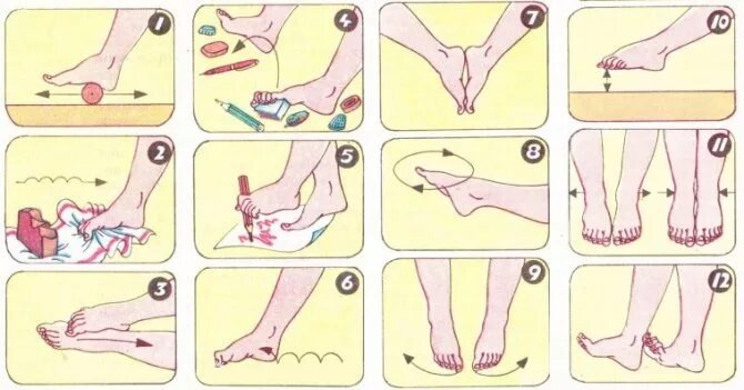 Пример упражнений для разработки ноги (памятка из интернета)