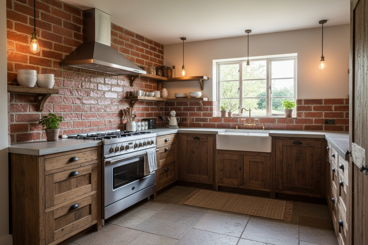 Кухня с фартуком из клинкерной плитки