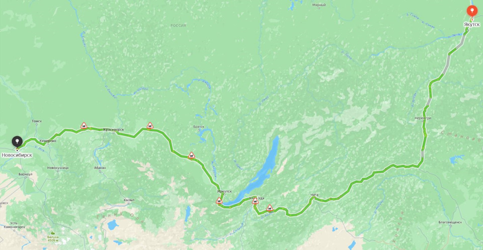 Якутск — Нерюнгри — Тында — Чита — Улан-Удэ — Иркутск — Красноярск — Новосибирск