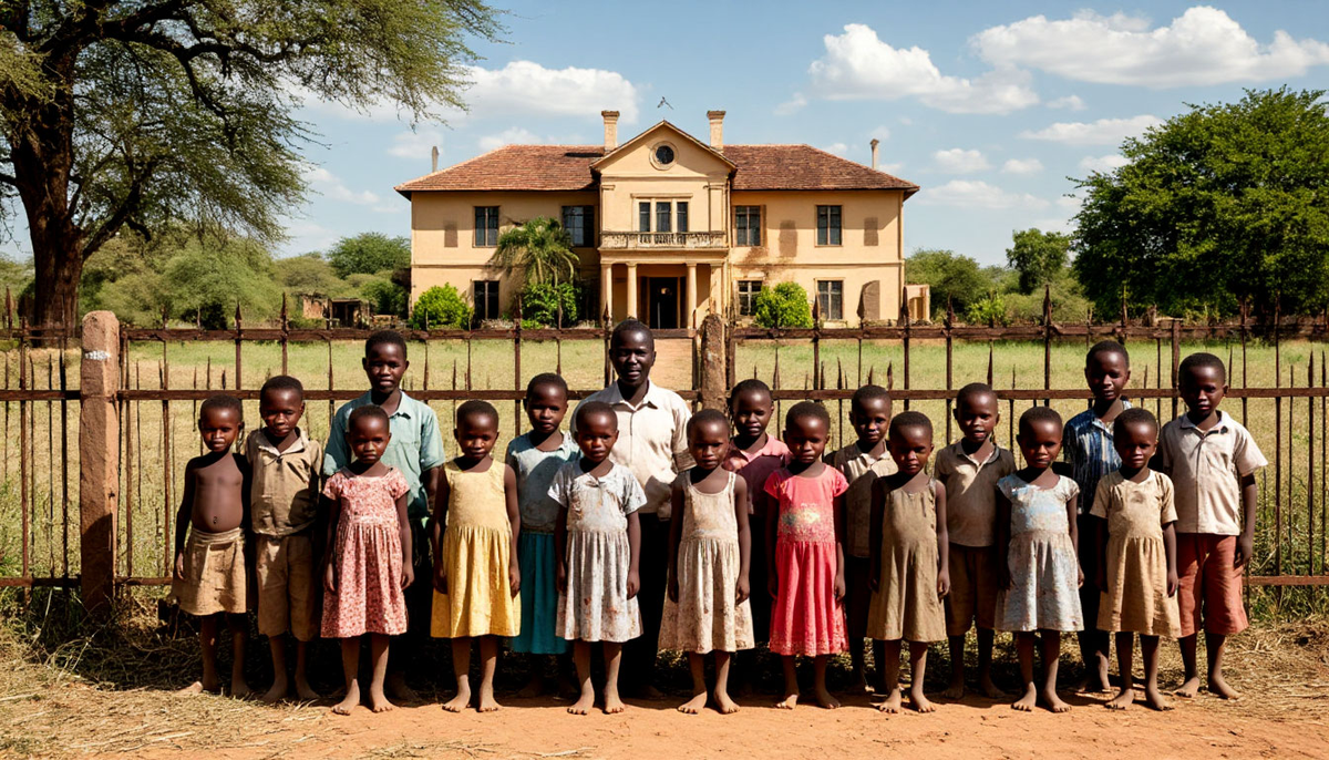 многодетна бедная семья перед домом благородного дона