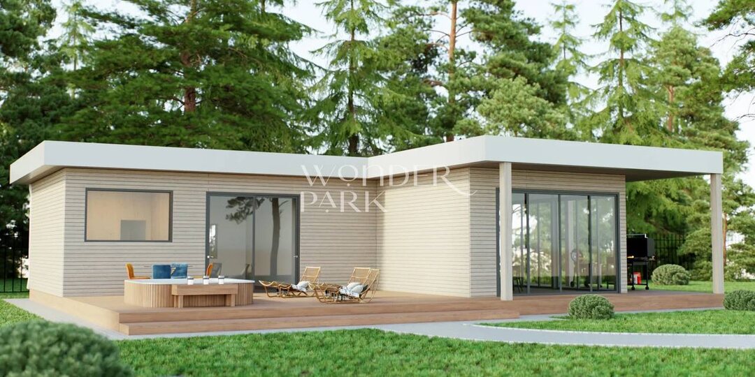 Проект угловой бани с плоской кровлей