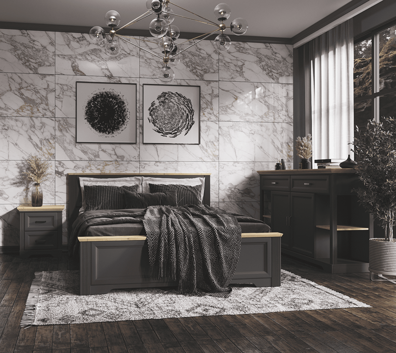 Кровать с подъемным механизмом Jasmin графит/дуб артизан LOZ180x200