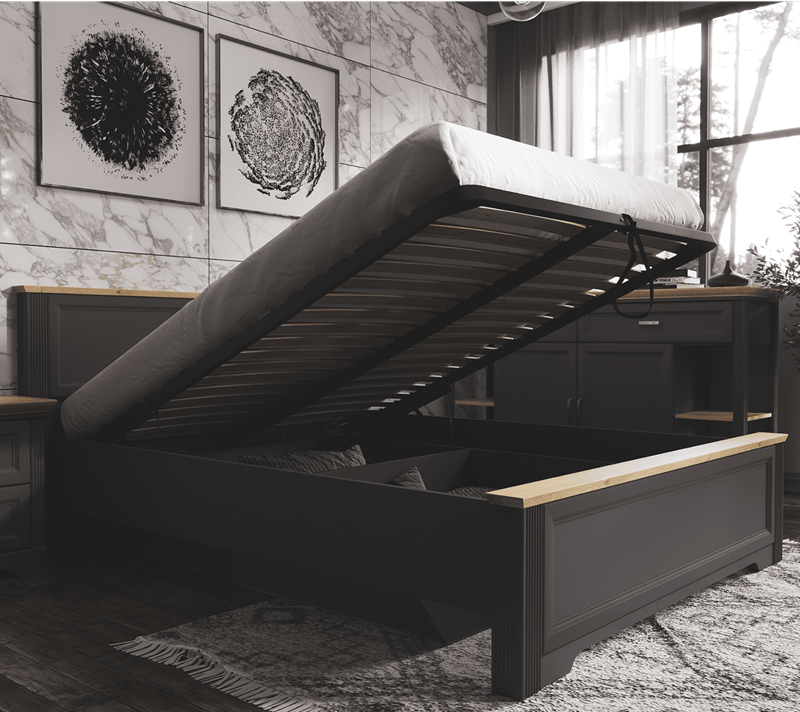 Кровать с подъемным механизмом Jasmin графит/дуб артизан LOZ180x200