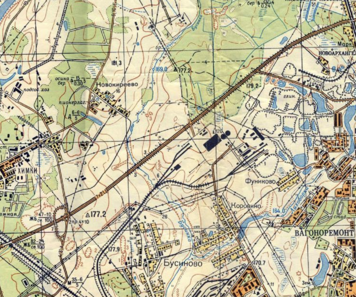 Река Бусинка на карте Москвы 1968 года. С сайта www.retromap.ru.