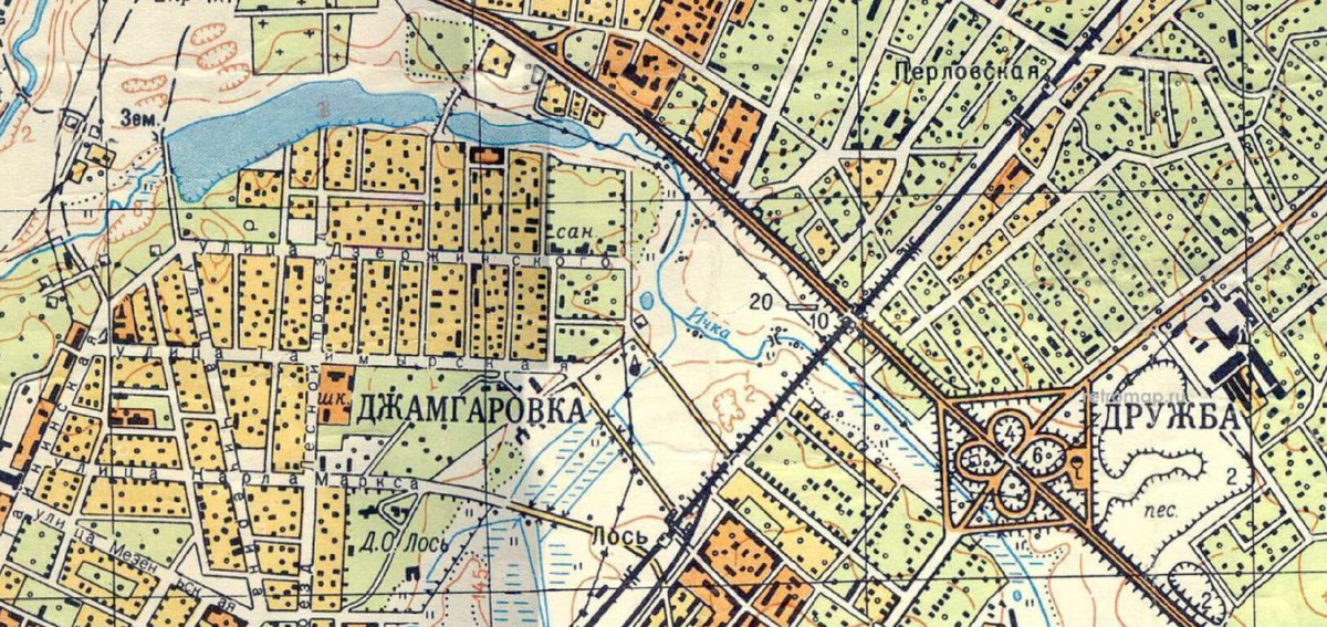 Река Ичка на карте Москвы 1968 года. С сайта www.retromap.ru.
