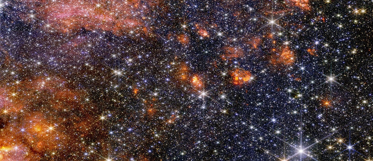 Молекулярное облако Sagittarius B2, полученное в ближнем инфракрасном диапазоне прибором Webb NIRCam. Фото: NASA / ESA / CSA / STScI