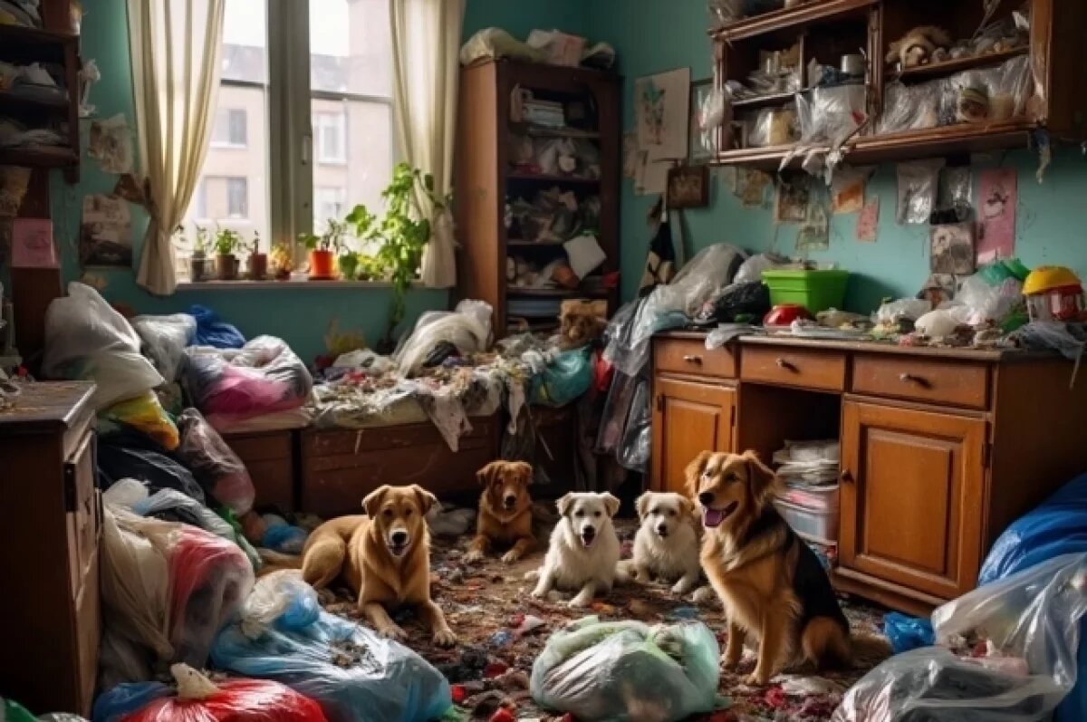    Горы мусора и фекалии по стенам.