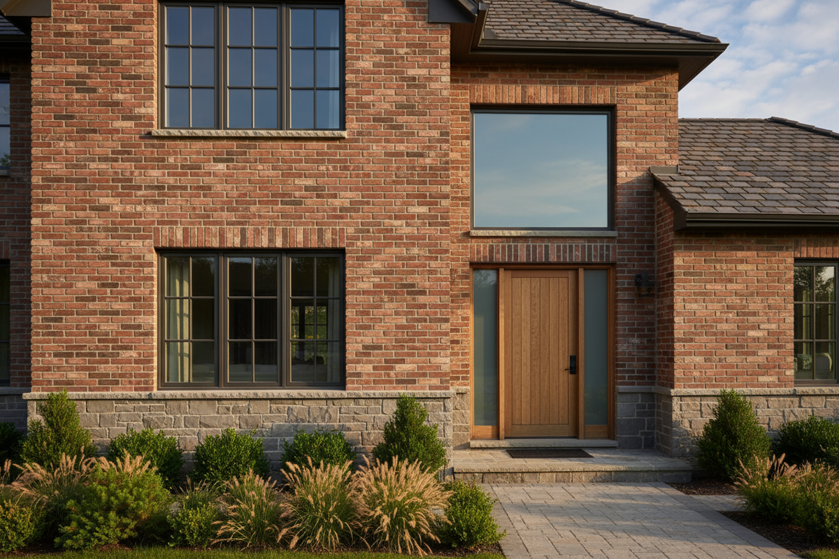 Пример использования клинкерной плитки на фасаде дома, кирпичный стиль