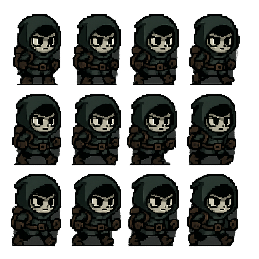 Спрайты для анимации ходьбы, созданные в GPT-5