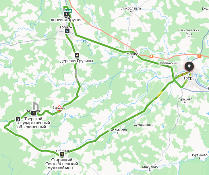 Карта маршрута Пушкинское кольцо Верхневолжья Тверская область