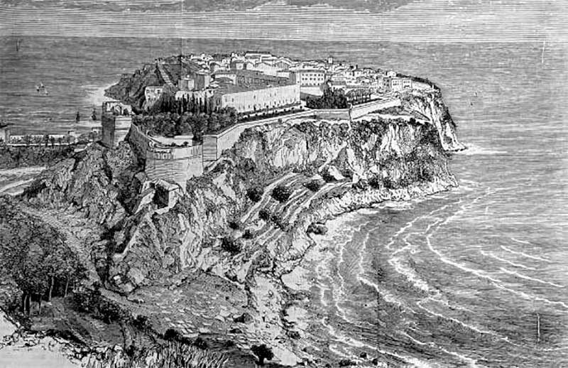 На гравюре замок Монако в XVII веке