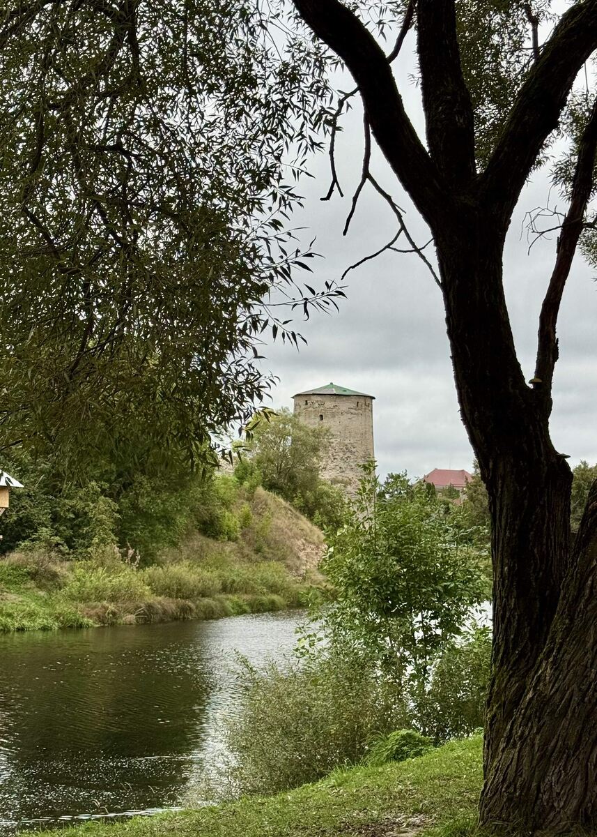 Гремячая башня на берегу реки Пскова
