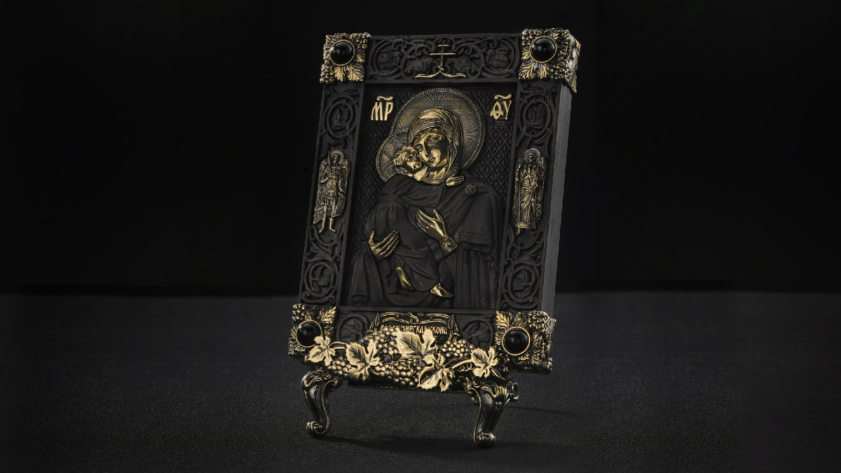 Икона "Владимирская" на подставке из золота 585 Арт.010