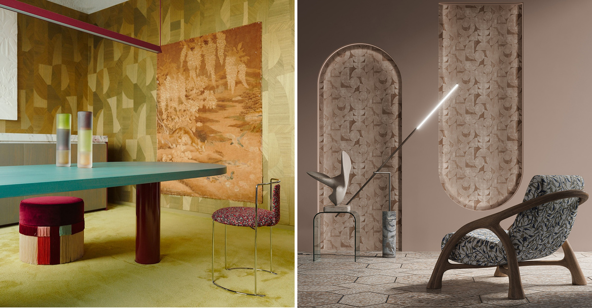 Справа — обои SOL3 004 «Гравитация» из коллекции «Солярис» от бренда Milassa