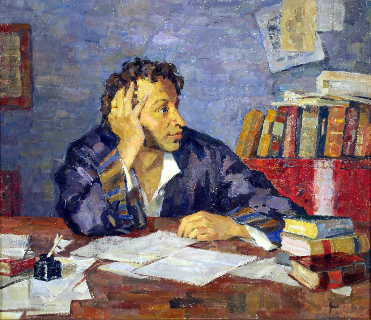 Николай Ульянов. «Пушкин за рабочим столом», 1936–1937 годы, Всероссийский музей А. С. Пушкина, Санкт-Петербург © Public domain
