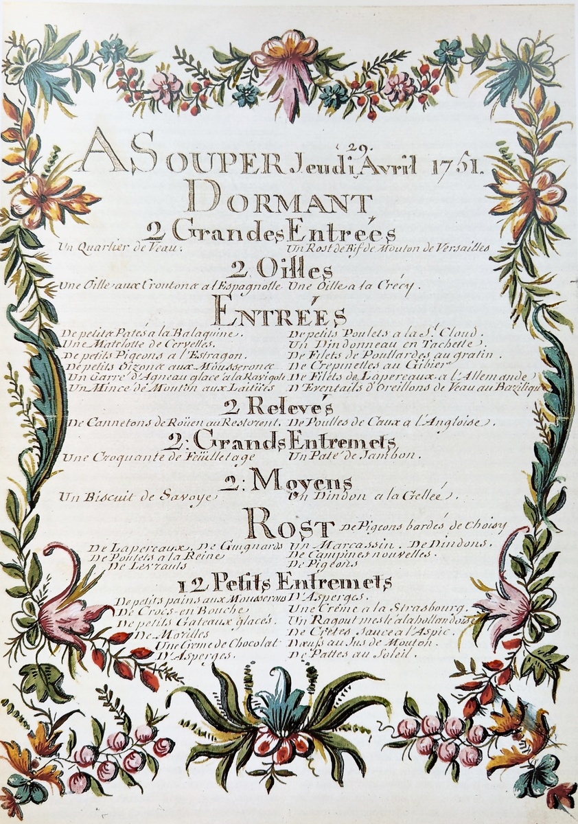 Меню 1751 года. Из книги «Versailles et Les tables royales en Europe». 1999