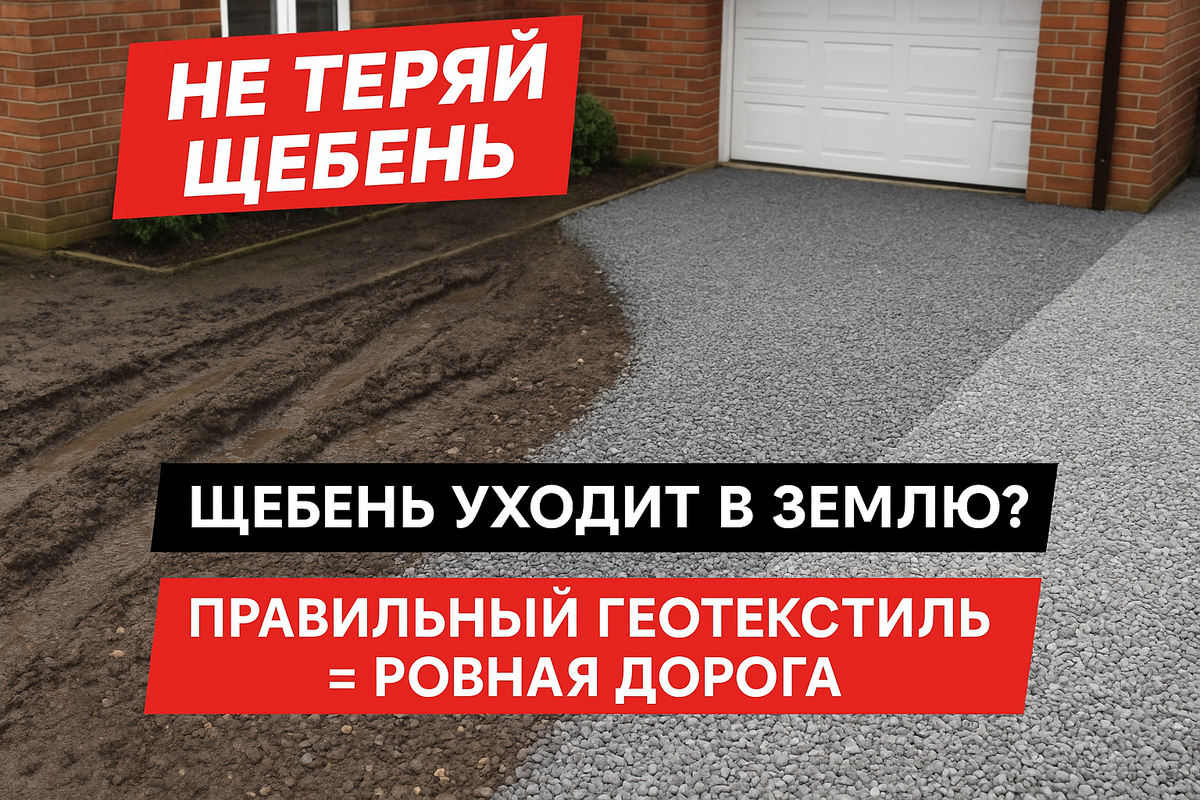 Без геотекстиля щебень за год-два вдавливается в грунт — дорожка проседает, появляются колеи, приходится досыпать.