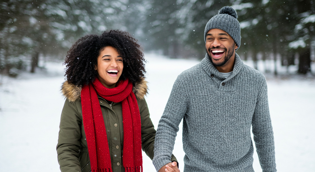 Счастливая пара на прогулке в лесу. Он - Близнецы, она - Рыбы