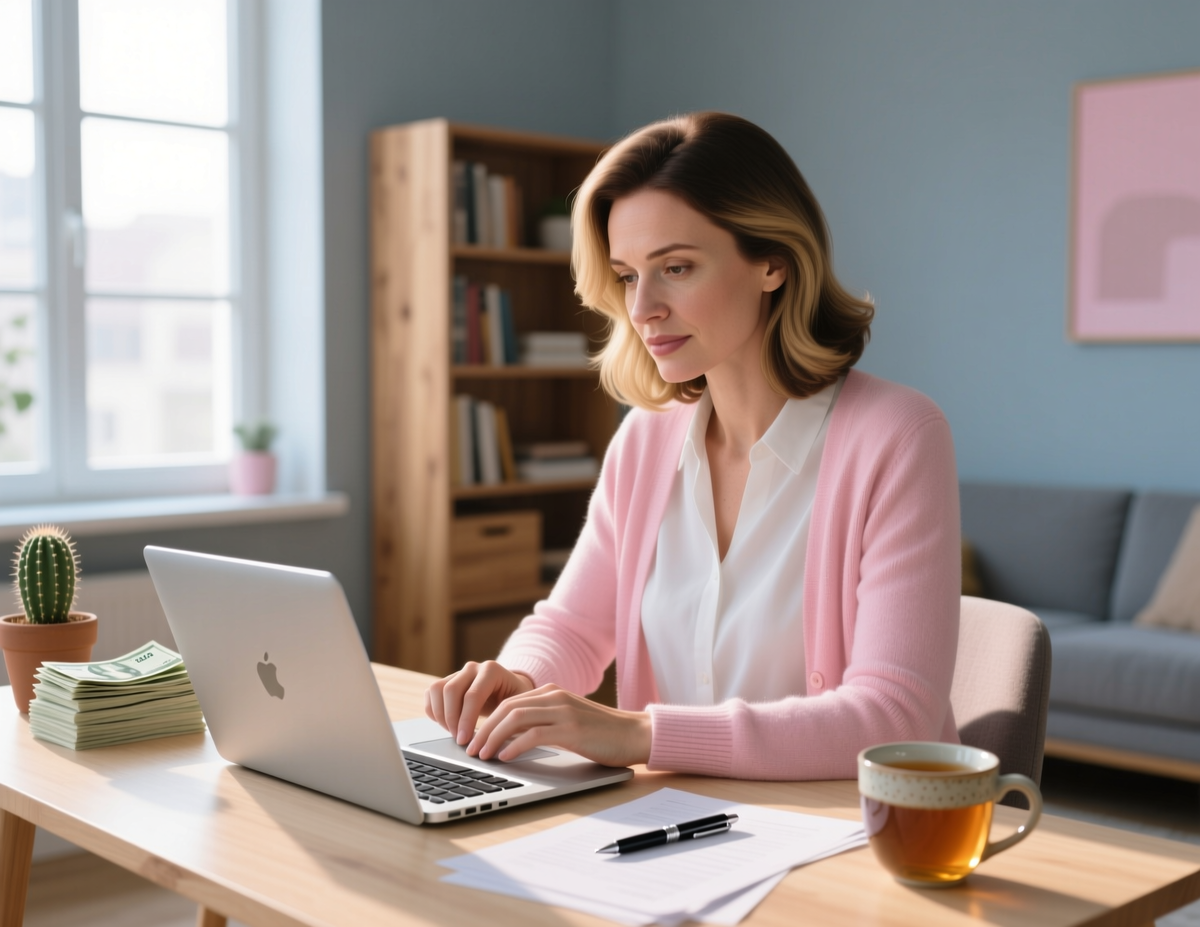 Женщина планирует бюджет, чтобы не брать кредит на отпуск