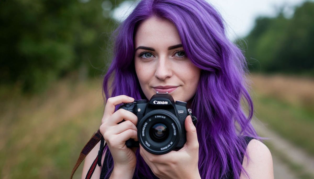 Фотограф с фиолетовыми волосами