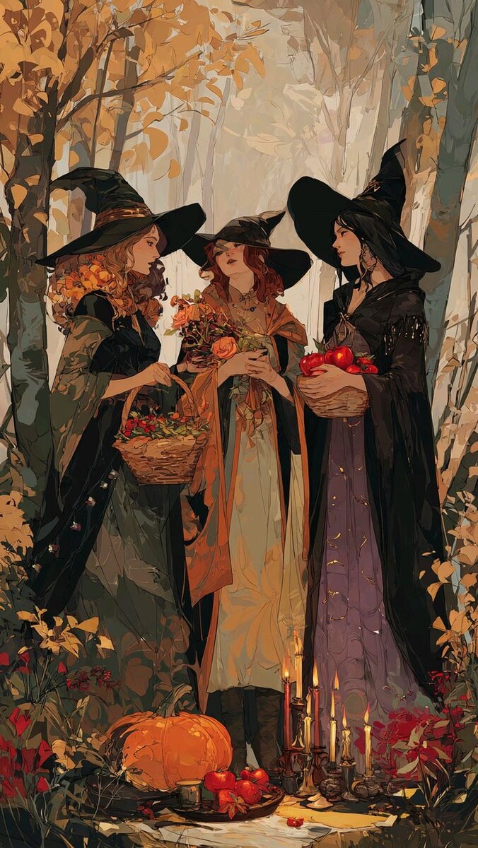 1. Ведьмины обои на телефоне от Майи Чёрной Осеннее колдовство. Иллюстрации из открытых источников, коллажи авторские.
