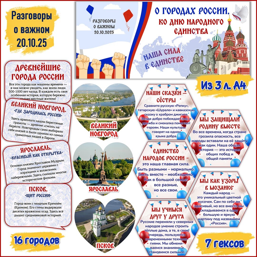 Разговоры о важном 20 октября. Гексы, речевые облака, сердечки с городами России.