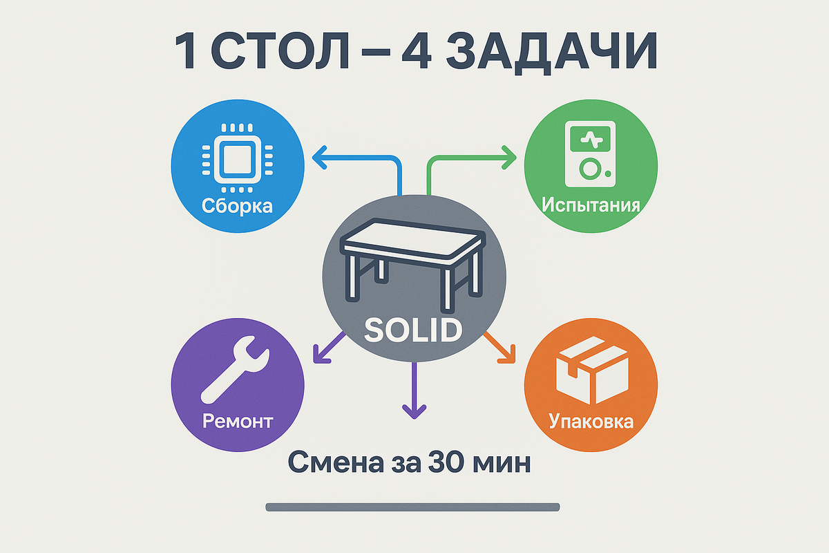 Если ваш цех работает в три смены, а на столах собирают, паяют, тестируют и упаковывают - вам не нужна мебель "для офиса"