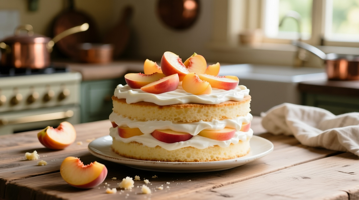 Торт с персиками и йогуртовым кремом