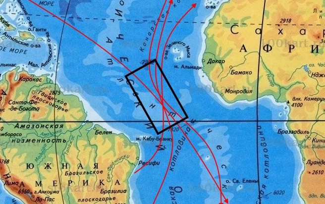 Район, в котором «Seeadler» потопил 8 кораблей союзников
