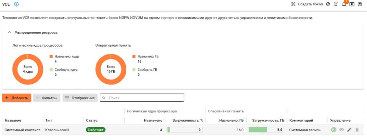 Вкладка "VCE"
