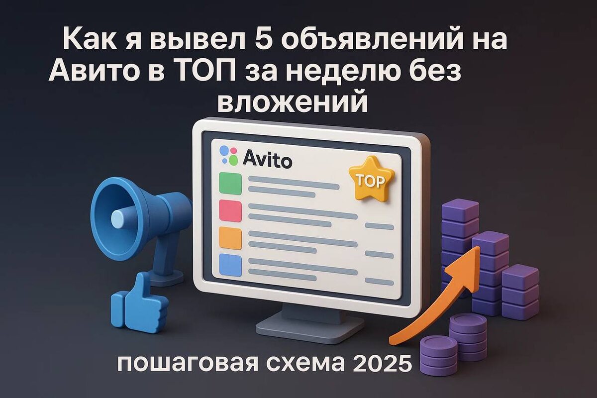 Как я вывел 5 объявлений на Авито в ТОП за неделю без вложений — пошаговая схема 2025