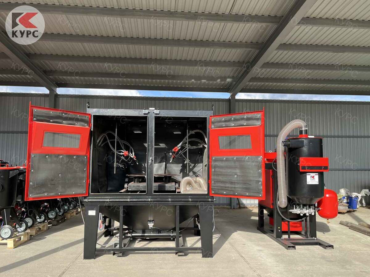 Рапашные двери в дробеструйной камере для загрузки деталей в рабочую зону