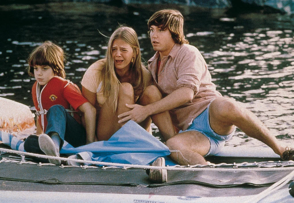 Сцена из легендарного триллера «Челюсти» 1975: жители острова Эмити сталкиваются с ужасом посреди спокойной бухты, (источник: kinopoisk.ru)
