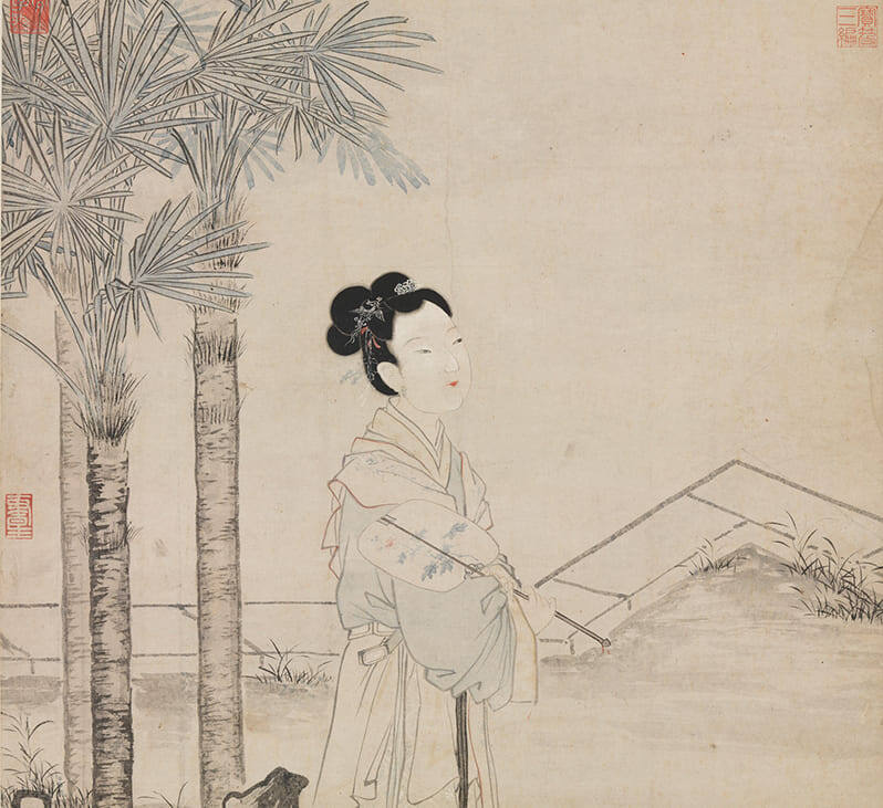 Тан Ин (唐寅, 1470–1523). «Веер на осеннем ветру» 秋风纨扇图. Фрагмент. Китай, династия Мин, XVI век. Бумага, чернила и краски, 150,4 × 63,6 см