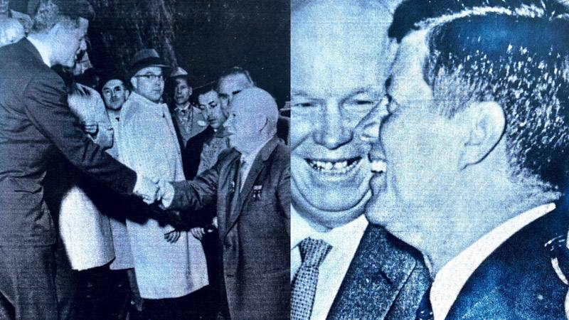 Недатированные фотографии советского лидера Никиты Хрущева на встрече с американским президентом Джоном Ф. Кеннеди, включенные в документ на 386 страниц под названием «Убийство Джона Ф. Кеннеди и советско-американские отношения». Источник: Посольство России.