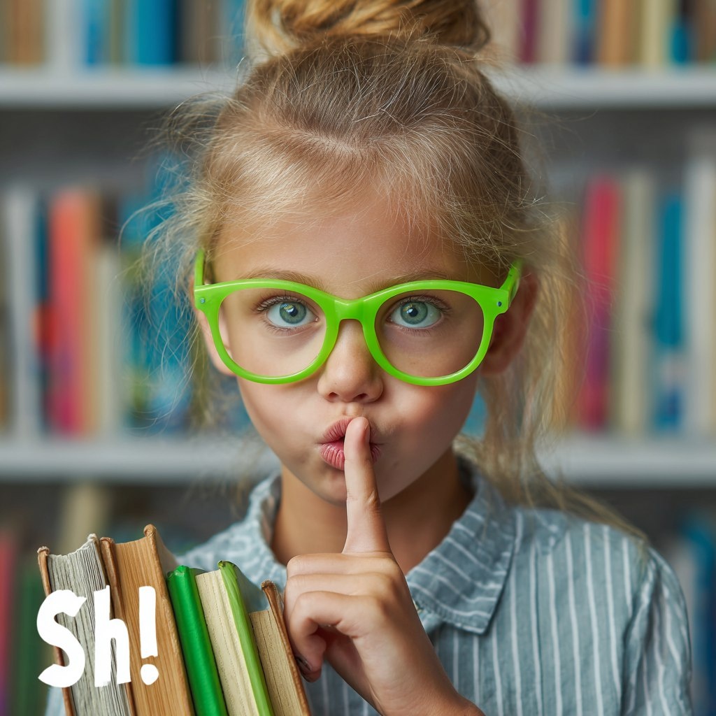 Маленькая девочка в библиотеке с книгами