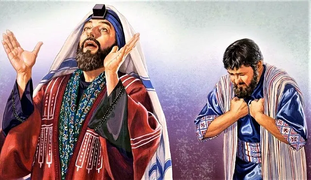 Мытарь и фарисей. Картина современного художника.