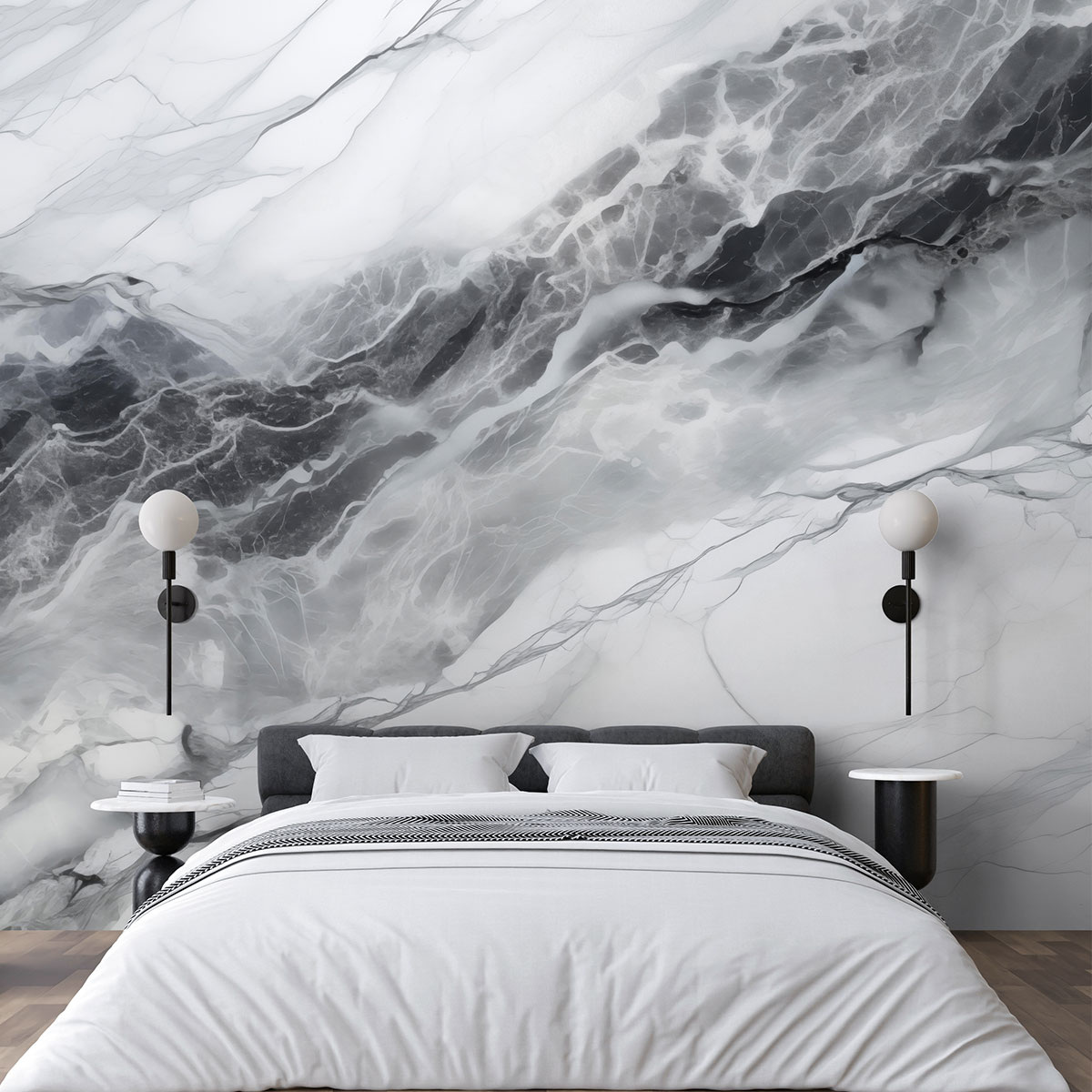 Пример сочетания бра с отделкой стены флизелиновыми фотообоями VEROL. Артикул на WB: 316185016.